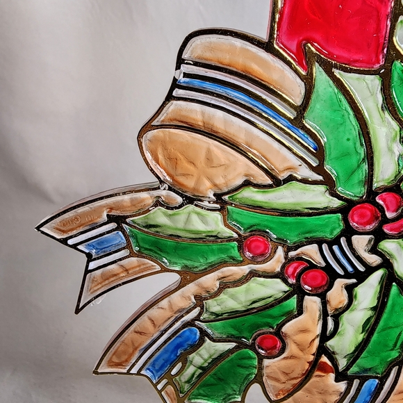 Vintage Suncatcher Christmas Candles and Holly Plastic Stained Glass Ornament - Picture 12 of 13